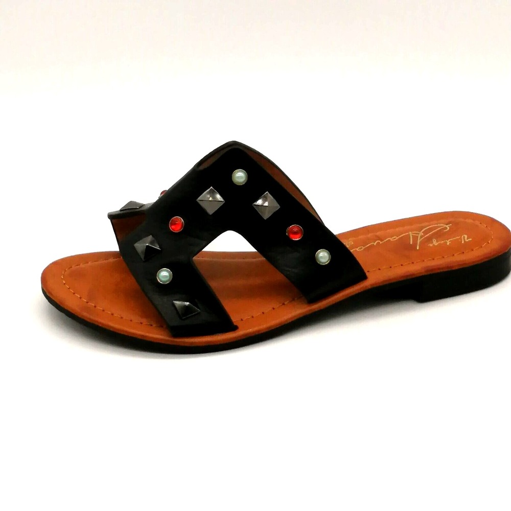 Vintage Havana Shoes Womens Sandal Black Rhinestone Embellished‎ Slide 6
